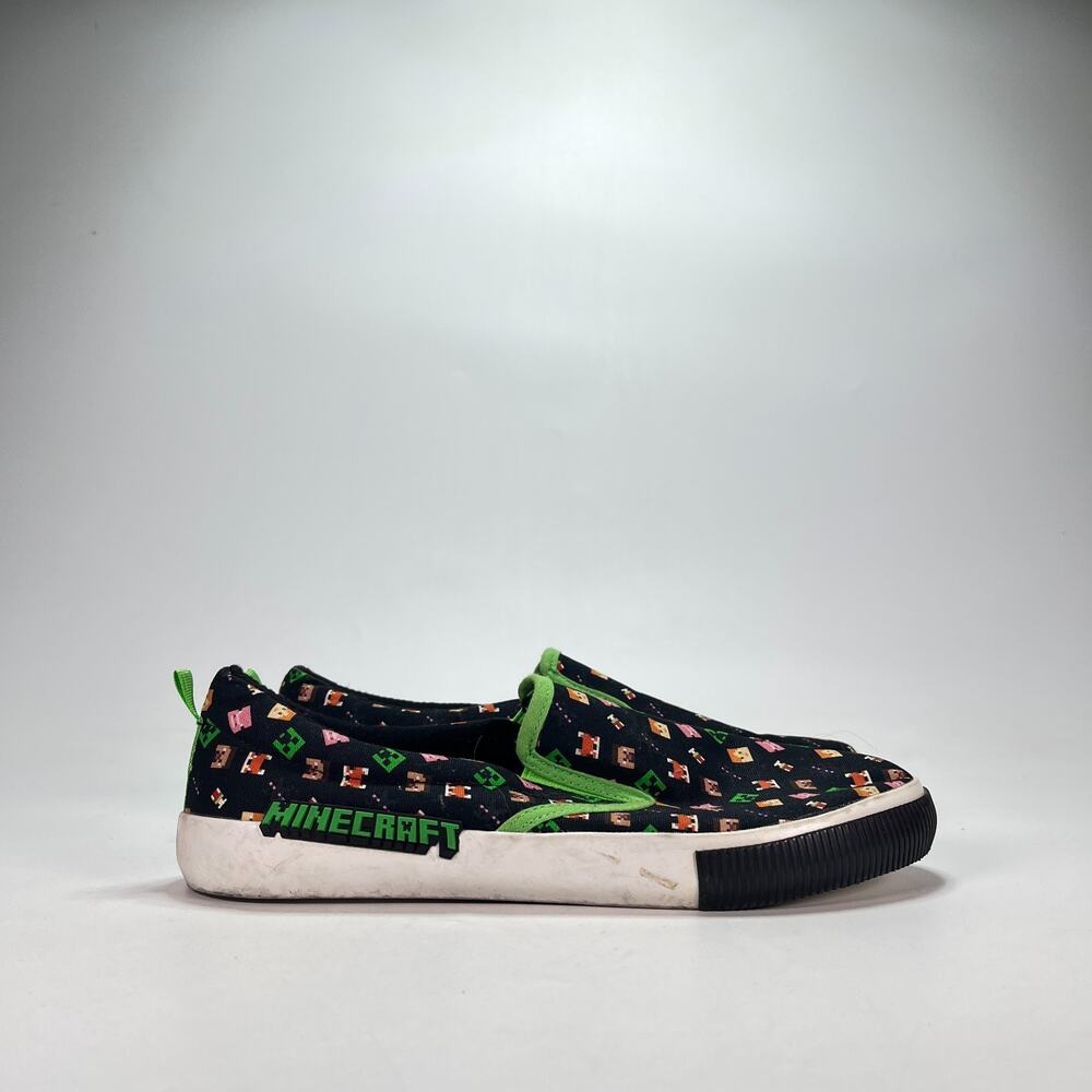 Minecraft Little & Big Black Green Canvas Casual Slip On Sneakers Youth Size 6